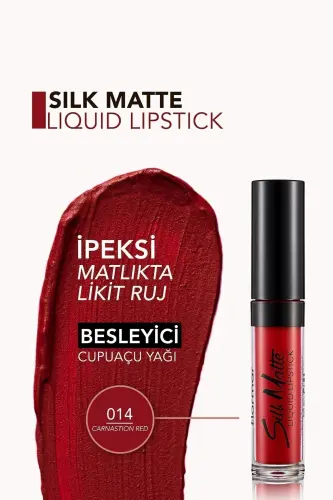 Kadife Dokulu Likit Mat Ruj - Silk Matte Liquid Lipstick - 014 CARNATION RED - 8690604505418 - 014 CARNATION RED - 4