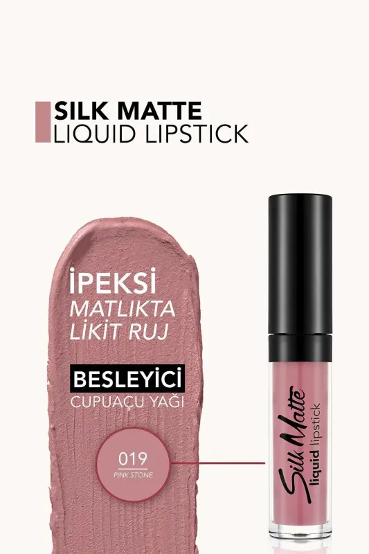 Kadife Dokulu Likit Mat Ruj - Silk Matte Liquid Lipstick - 019PINK STONE - 8690604627622 - 019 PINK STONE - 4