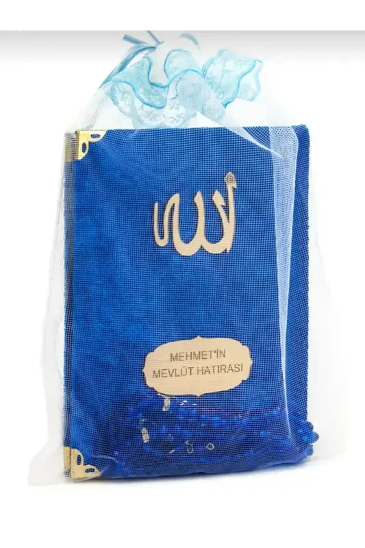 Kadife Kapli Yasin ŞERİF Haj Umra Bebek Hediyalik Mevlut -Tasbeh isme özel Pleksi 30 Adet-MAVİ - RAMES GIFT