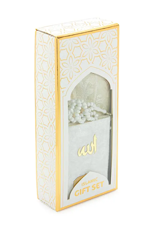 Kadife Kaplı Yasini Şerif Kitabı Tesbih Seccade Seti Beyaz-Beyaz - 2