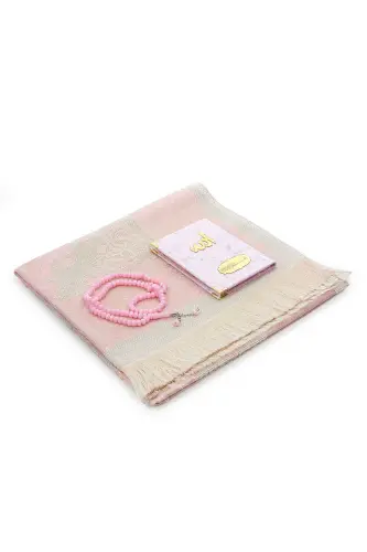 Kadife Kaplı Yasini Şerif Kitabı Tesbih Seccade Seti Pembe - Pembe - 3
