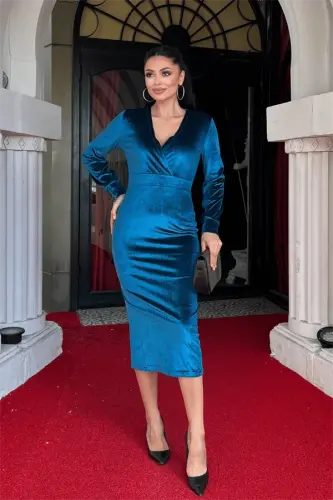 Kadife mato, chokmon yoqali, qalam libos - FIRUZA - BÜYÜKBEDENIZ (1)