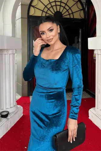 Kadife Mato Kvadrat Bo'yinli Ko'ylak - FIRUZA - 3