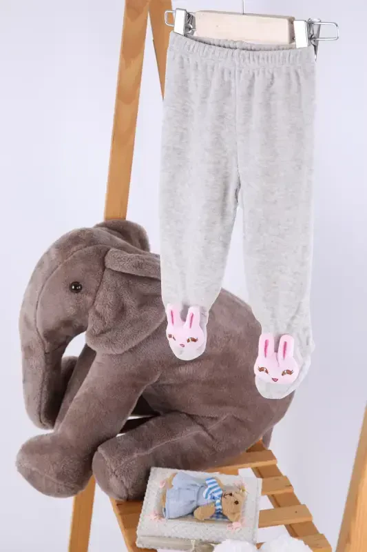 Kadife O'yinchoqli Qiz Bola Bolalar Shim Tavşan-Kulrang - Modazone