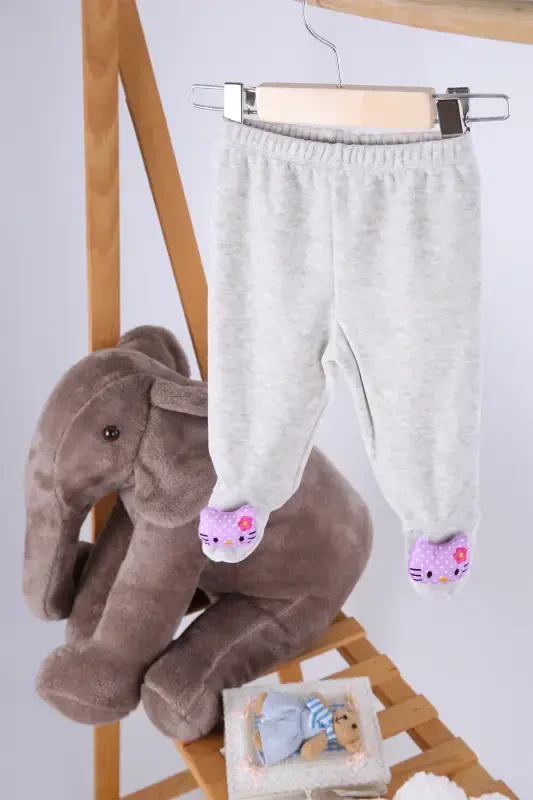 Kadife O'yinchoqli Qiz Bola Chaqaloq Bolalar Shim Hello Kitty-Tutun Rangi - BABYHOLA