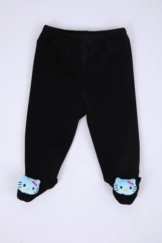 Kadife Oyuncaklı Kız Erkek Bebek Çocuk Pantolon Hello Kitty - Siyah - 2