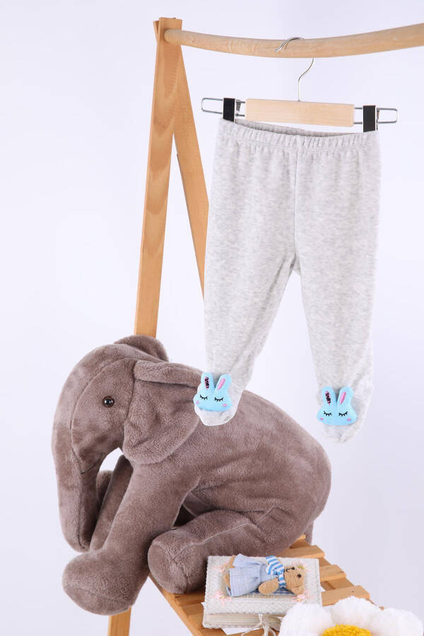 Kadife Oyuncaklı Kız Erkek Bebek Çocuk Pantolon Tavşan - Füme - 4