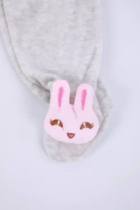 Kadife Oyuncaklı Kız Erkek Bebek Çocuk Pantolon Tavşan-Gri - 3