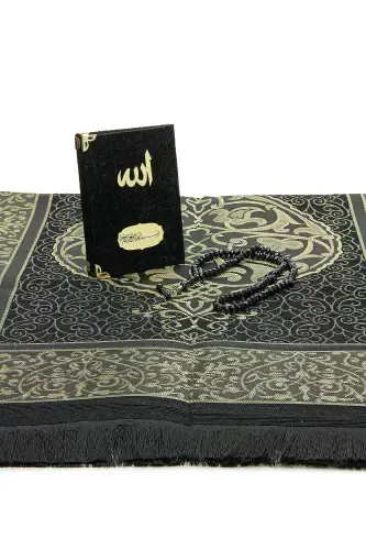 Kadife qoplangan Yosin-i Sharif kitobi Tasbeh Sajjada to‘plami Qora - 4