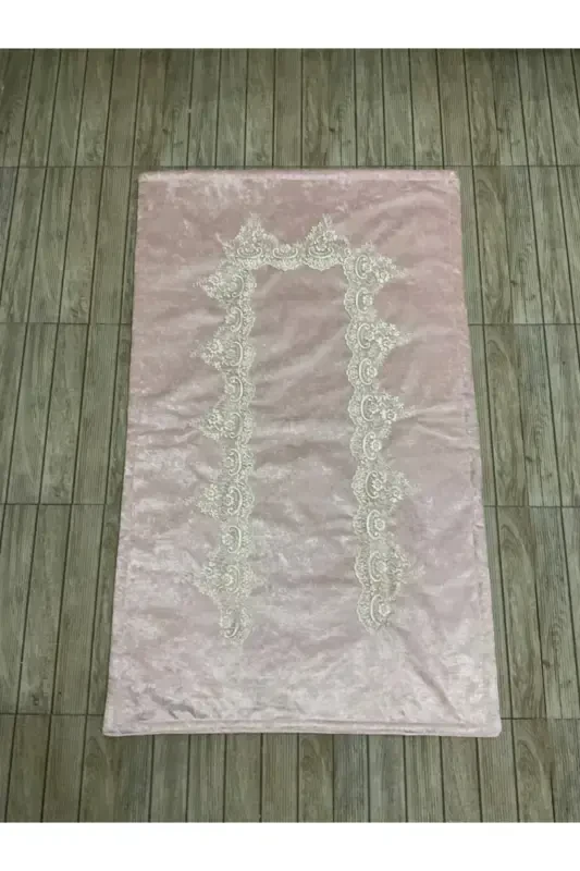 Kadife Seccade - Çeyizlik Hediyelik Kadife Seccade-Pudra - ÇALIŞKAN ÇEYIZ EVI