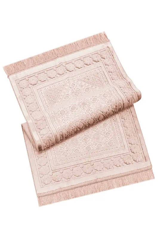 Kadife Seccade İnci Velvet Pearl - Lüks Yumuşak Dokulu Parlak Namazlık - Somon-Somon - 2