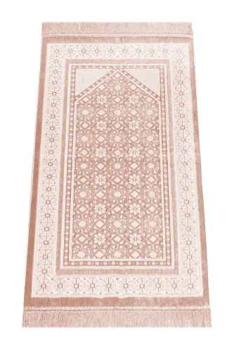 Kadife Seccade İnci Velvet Pearl - Lüks Yumuşak Dokulu Parlak Namazlık - Somon-Somon - 1