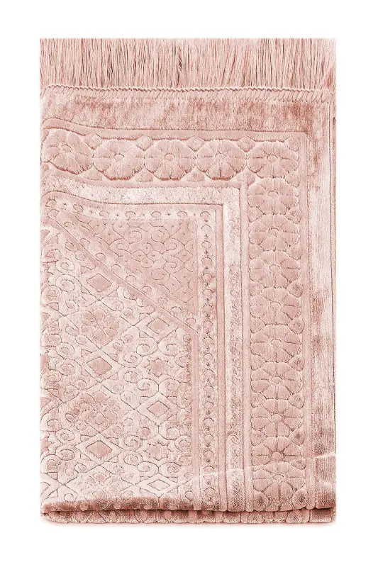 Kadife Seccade İnci Velvet Pearl - Lüks Yumuşak Dokulu Parlak Namazlık - Somon-Somon - 4