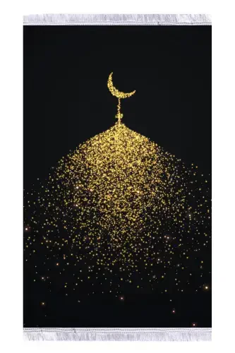 Kadife Seccade Yıkanabilir Çeyizlik Hediyelik Namazlık Katlanabilir (70X120CM)-Gold Siyah - 1