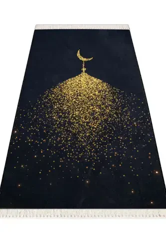 Kadife Seccade Yıkanabilir Çeyizlik Hediyelik Namazlık Katlanabilir (70X120CM)-Gold Siyah - 3