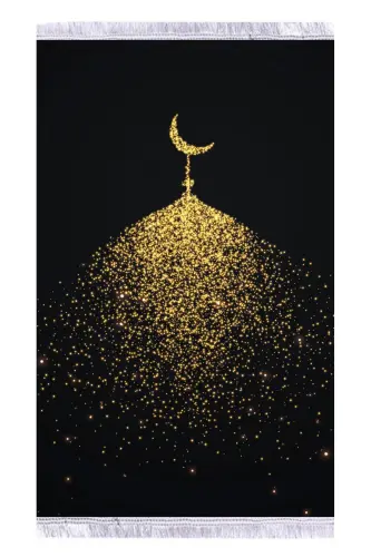 Kadife Seccade Yıkanabilir Çeyizlik Hediyelik Namazlık Katlanabilir (70X120CM)-Gold Siyah - CARPETELLA (1)