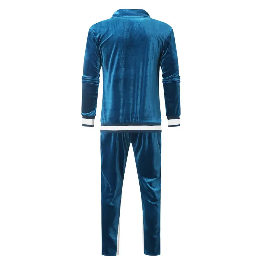 Velvet Tracksuit 2 Piece Jacket Sets Mens Full Zip Up Sweatshirt and Pants Suits Sport Fitness Casual Outfits (Large, Blue)- - 3