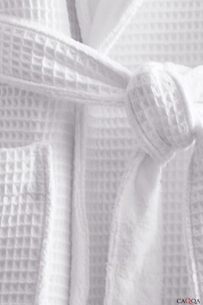 Kadın %100 Pamuk 4 Mevsim Beyaz Pike Sabahlık & Bornoz - 5