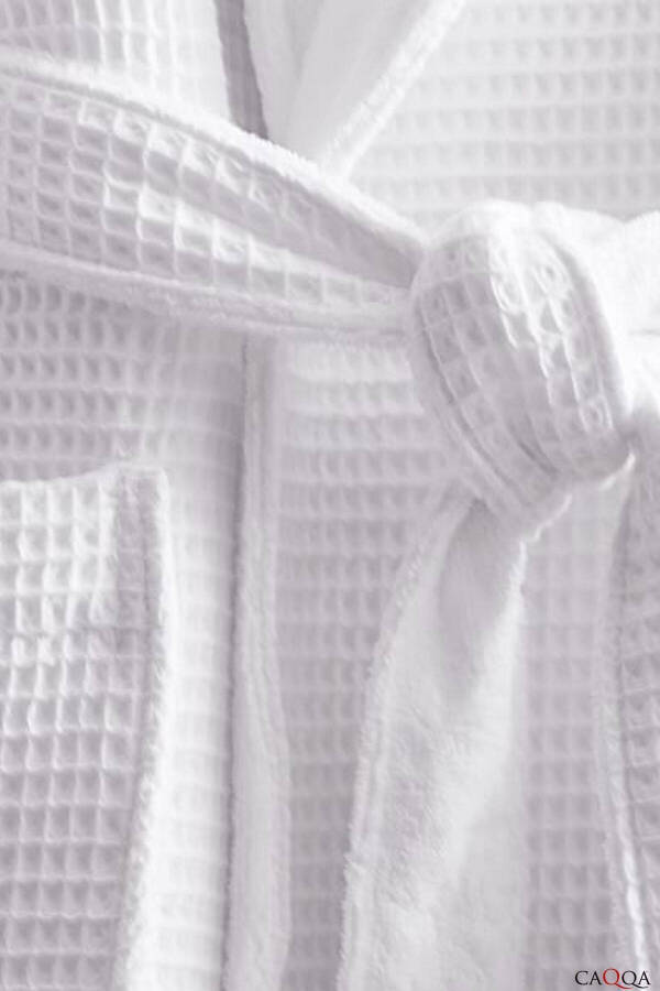 Kadın %100 Pamuk 4 Mevsim Beyaz Pike Sabahlık & Bornoz - 5