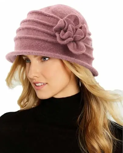 Womens 1920s Vintage Upturn Brim Wool Blend Cloche Church Hat Winter Felt Bucket Bowler Hat Crushable Foldable - WOMENS