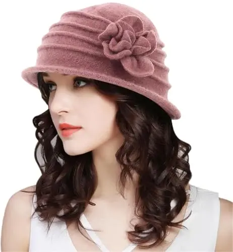 Womens 1920s Vintage Upturn Brim Wool Blend Cloche Church Hat Winter Felt Bucket Bowler Hat Crushable Foldable - WOMENS (1)