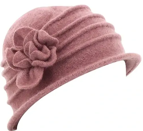 Womens 1920s Vintage Upturn Brim Wool Blend Cloche Church Hat Winter Felt Bucket Bowler Hat Crushable Foldable - 3