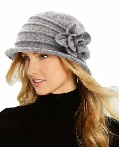 Womens 1920s Vintage Upturn Brim Wool Blend Cloche Church Hat Winter Felt Bucket Bowler Hat Crushable Foldable 