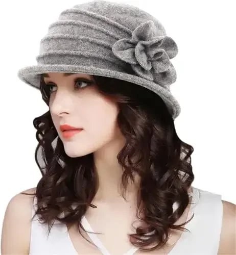 Womens 1920s Vintage Upturn Brim Wool Blend Cloche Church Hat Winter Felt Bucket Bowler Hat Crushable Foldable - WOMENS (1)