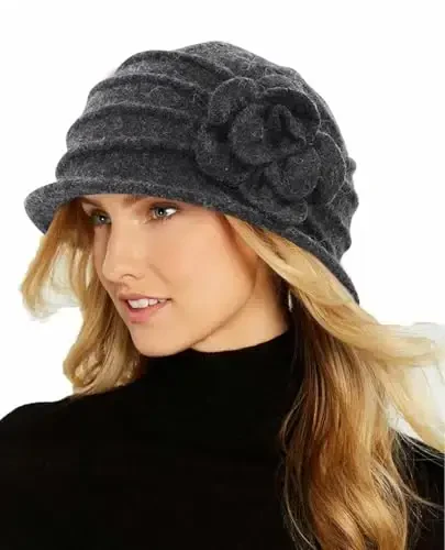 Womens 1920s Vintage Upturn Brim Wool Blend Cloche Church Hat Winter Felt Bucket Bowler Hat Crushable Foldable 