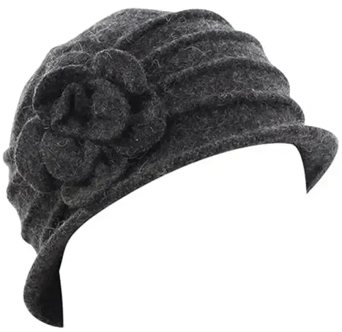 Womens 1920s Vintage Upturn Brim Wool Blend Cloche Church Hat Winter Felt Bucket Bowler Hat Crushable Foldable - 3
