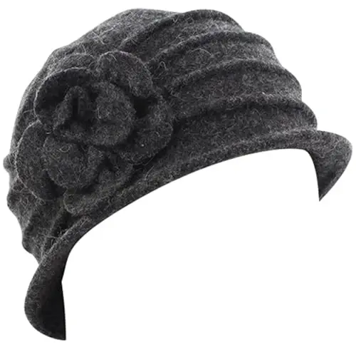 Womens 1920s Vintage Upturn Brim Wool Blend Cloche Church Hat Winter Felt Bucket Bowler Hat Crushable Foldable - 3