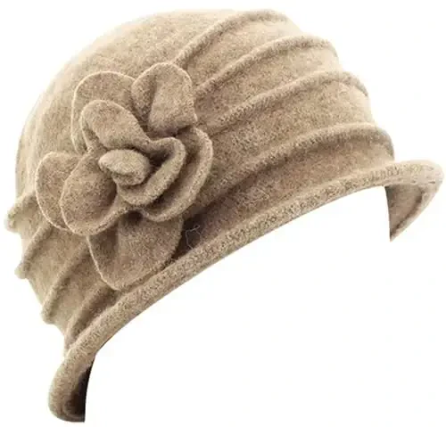 Womens 1920s Vintage Upturn Brim Wool Blend Cloche Church Hat Winter Felt Bucket Bowler Hat Crushable Foldable - 3