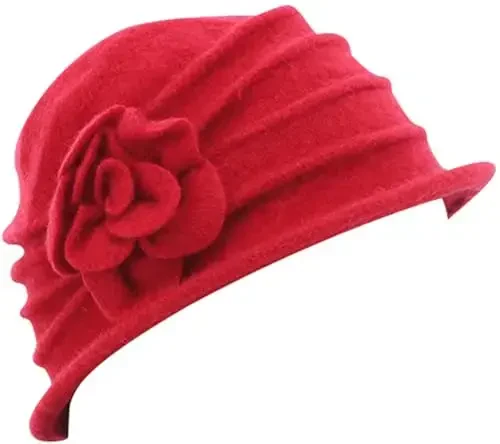 Womens 1920s Vintage Upturn Brim Wool Blend Cloche Church Hat Winter Felt Bucket Bowler Hat Crushable Foldable - 3