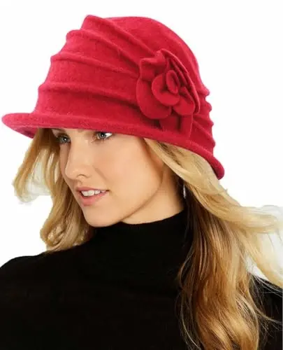 Womens 1920s Vintage Upturn Brim Wool Blend Cloche Church Hat Winter Felt Bucket Bowler Hat Crushable Foldable - 1