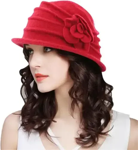 Womens 1920s Vintage Upturn Brim Wool Blend Cloche Church Hat Winter Felt Bucket Bowler Hat Crushable Foldable - WOMENS (1)