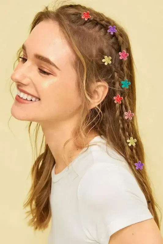 Kadın 24'lü Renkli Küçük Papatya Mandal Toka-renkli daisy - 1