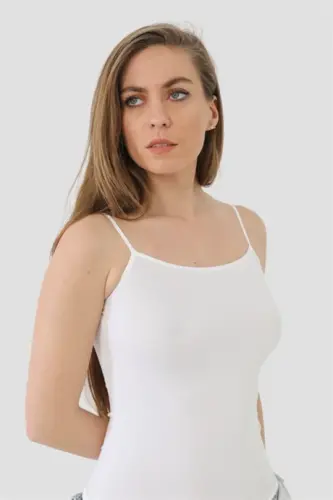 Kadın 2'li Paket Beyaz Bambu İp Askılı Atlet - 7