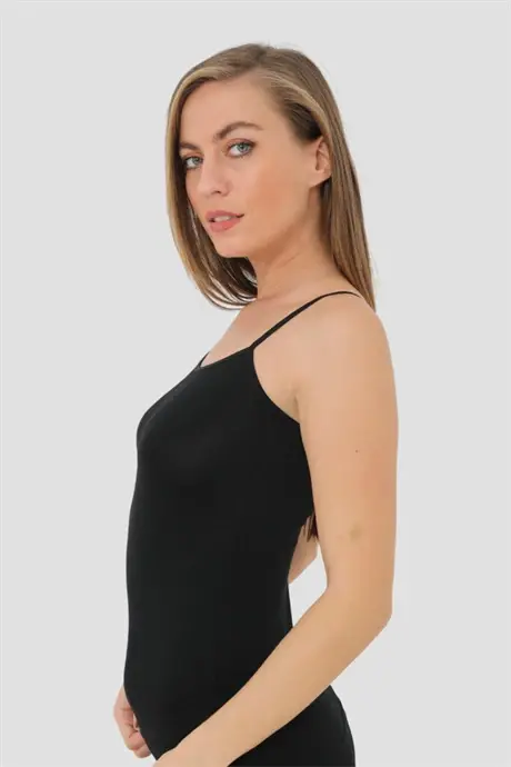 Kadın 2'li Paket Siyah Bambu İp Askılı Atlet - 7