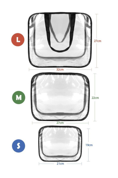 Kadın 3 Adet Şeffaf Seyahat Makyaj Çantası Şeffaf Makyaj Çantası - 4