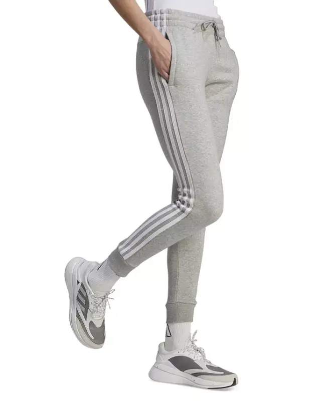 Women's 3-Stripe Cotton Fleece Sweatpant Jogger - Medium Grey Heather/white - 3