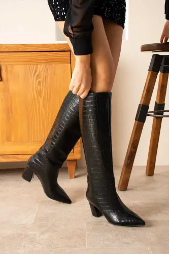 Kadın 5 Cm Topuklu Siyah Kroko-Siyah 7 cm. - 4