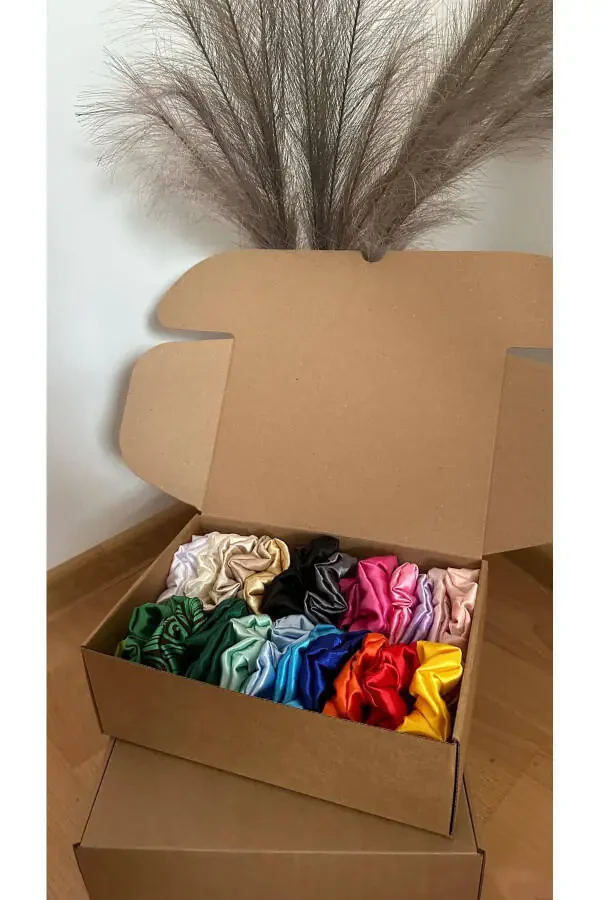 Kadın 5'li Renkli Saten Karışık Saç Lastik Toka Set of 5 Colorful Women's Satin Hair Elastic Ties-BORDO - 3