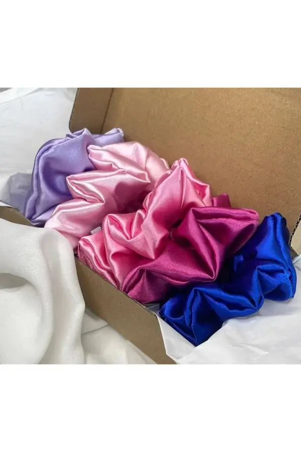 Kadın 5'li Renkli Saten Karışık Saç Lastik Toka Set of 5 Colorful Women's Satin Hair Elastic Ties-BORDO - 5