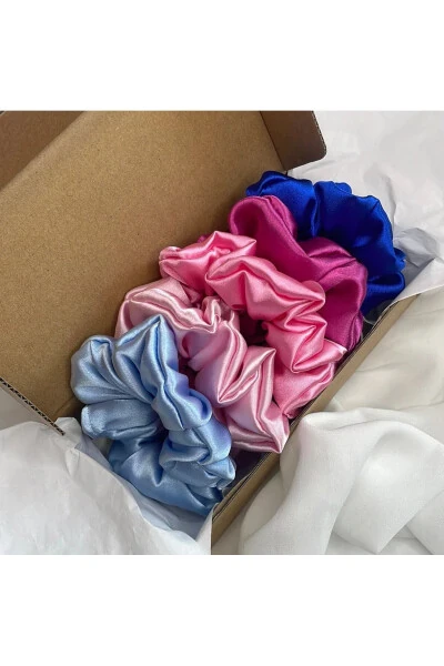 Kadın 5'li Renkli Saten Karışık Saç Lastik Toka Set of 5 Colorful Women's Satin Hair Elastic Ties-BORDO - 6