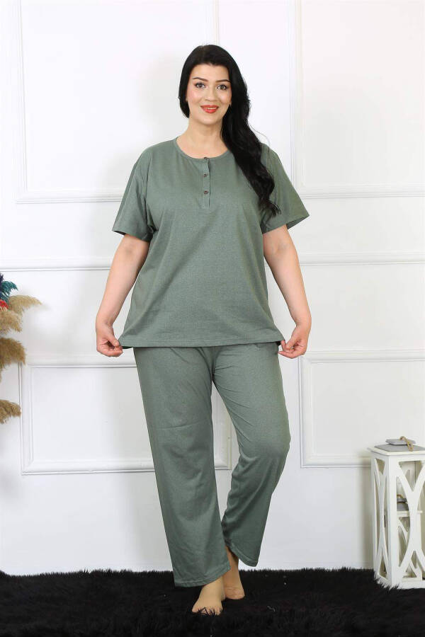 Kadın 5XL-6XL-7XL-8XL Büyük Beden Yeşil Kısa Kol Pijama Takım 75012 - 8