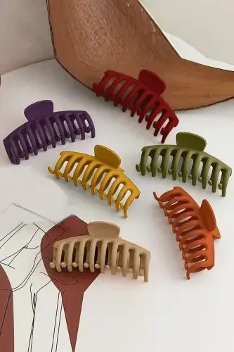 Kadın 6'lı Renkli Xl Mandal Toka Seti (RENKLİ KISKAÇLI SAÇ TOKASI 11 CM)-COLORS - 1