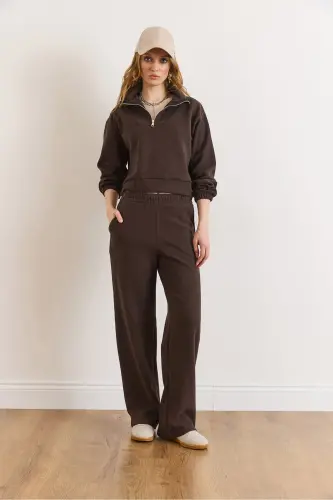 Kadın Acı Kahve Alt Üst Polo Yaka Selanik Takım TKM-19000324-Acı Kahve - OLALOOK (1)