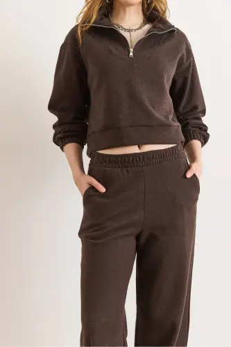 Kadın Acı Kahve Alt Üst Polo Yaka Selanik Takım TKM-19000324-Acı Kahve - 4