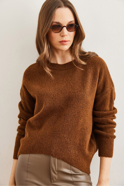 Kadın Acı Kahve Altı Oval Bisiklet Yaka Basic Triko Kazak KZK-19000914-Acı Kahve - 2