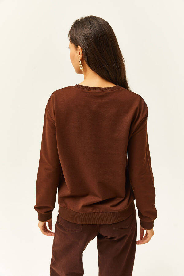 Kadın Acı Kahve Göz Nakışlı Mevsimlik Sweatshirt SWT-19000598 - Acı Kahve - 5